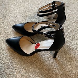 Adriene Vittadini Leather Double Strap Black Heels NWT